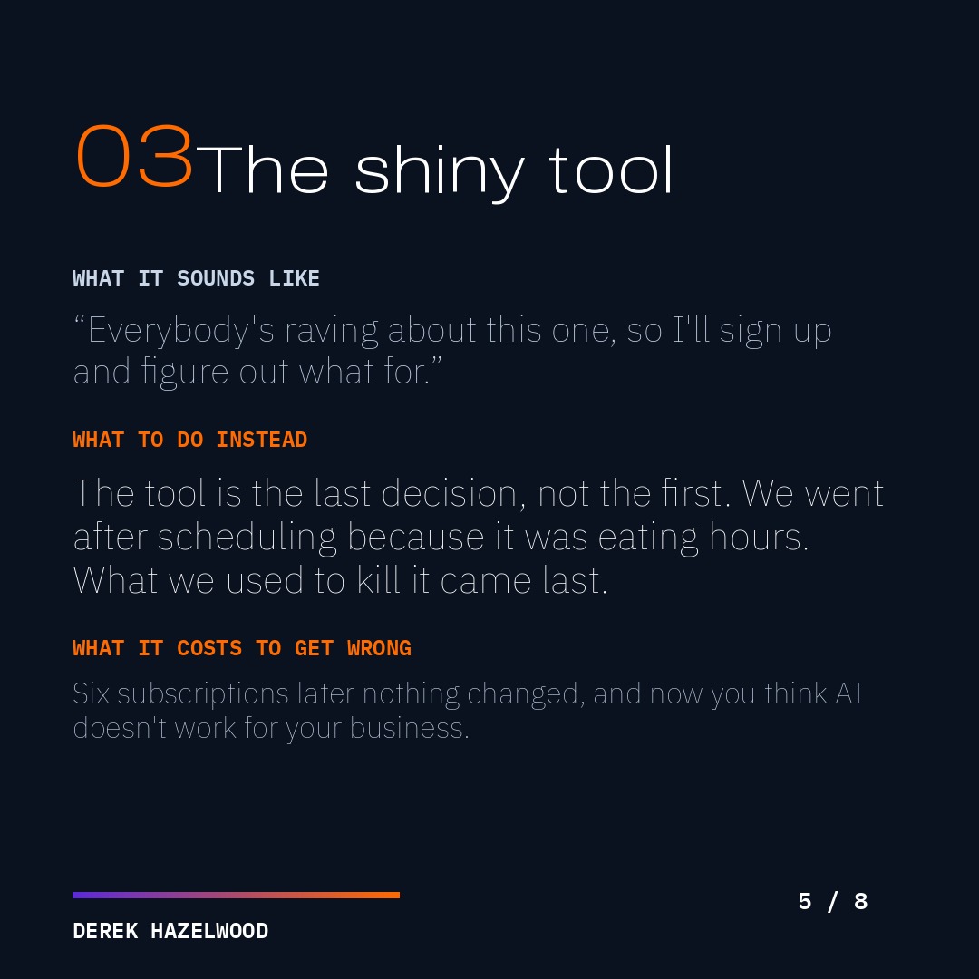 Barrier three, the shiny tool: the tool is the last decision, not the first