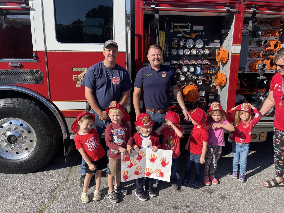 Fire prevention visit with a preschool class, South Hill Volunteer Fire Department