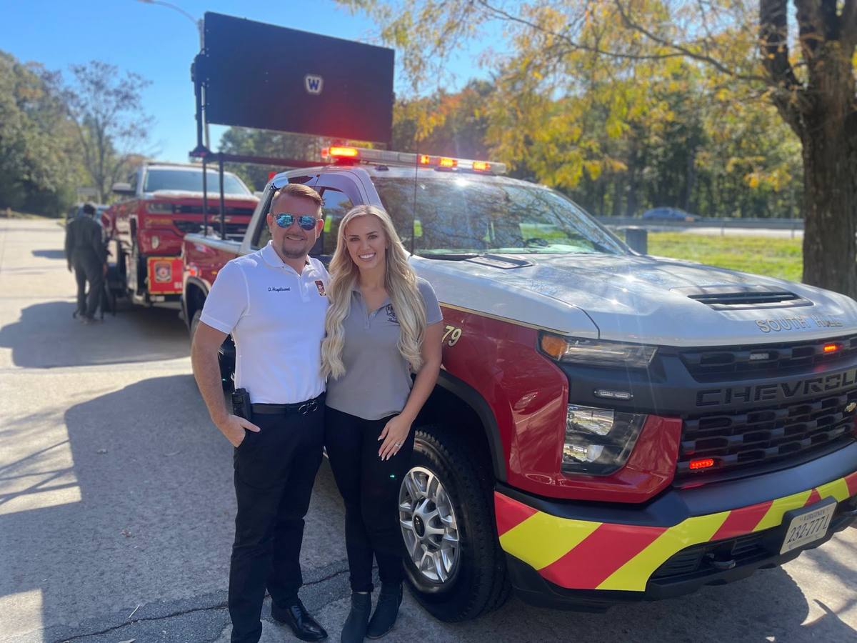 Derek Hazelwood and his wife Nina at a Move Over Law awareness event, South Hill Virginia