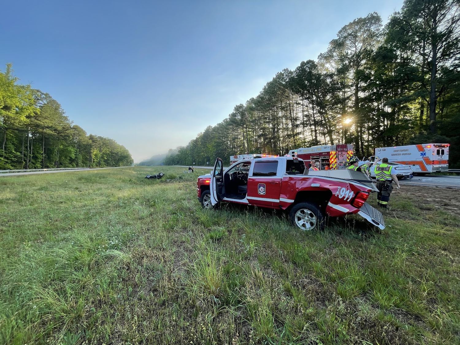 Derek Hazelwood, South Hill Volunteer Fire Department: The chief's truck, beside I-85 at dawn