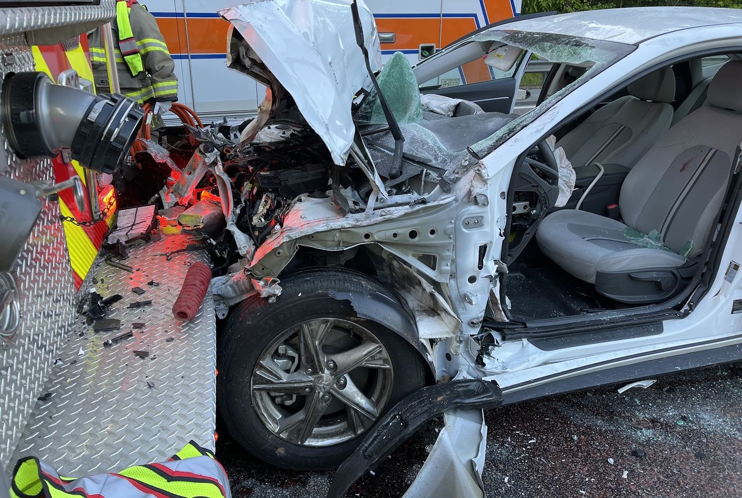 Derek Hazelwood, South Hill Volunteer Fire Department: The driver's car after the strike